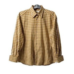 Ermenegildo Zegna Men's XL Beige Plaid Button-Up Shirt French Cuffs - CJ